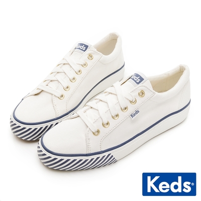 Keds JUMP KICK 金屬釦眼斜紋休閒鞋-白 9222W123411