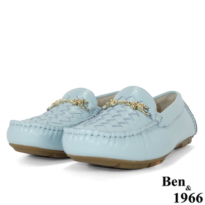 Ben&1966高級頭層牛皮編織休閒包鞋-天空藍(206232)