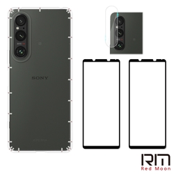 RedMoon SONY Xperia 1 V 手機殼貼4件組 空壓殼-9H玻璃保貼2入+厚版鏡頭貼