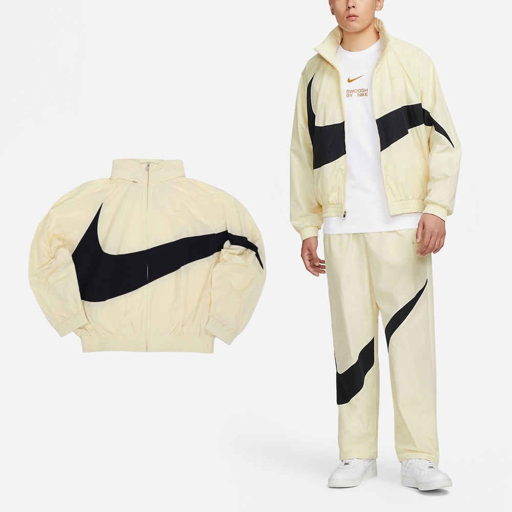 Nike 外套Swoosh Jacket 男款黃黑防潑水大勾風衣外套立領寬鬆FB7878