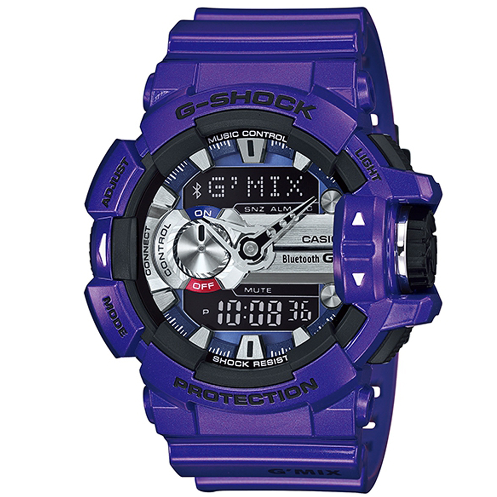 G-SHOCK MIX玩酷生活音樂控制藍芽錶(GBA-400-2A)-藍紫x銀時刻/51.9mm