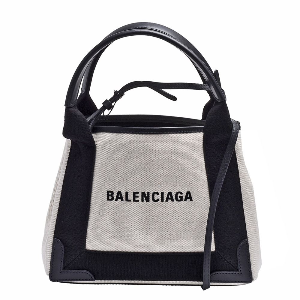 BALENCIAGA NAVY系列帆布X牛皮飾邊手提/肩背托特包(黑)