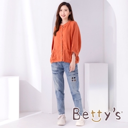 betty’s貝蒂思　鬆緊繡花抽鬚牛仔褲(牛仔藍)