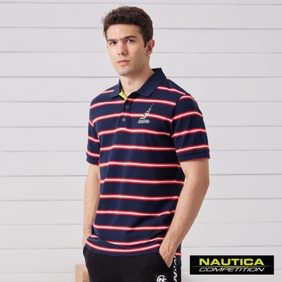 Nautica 男裝 COMPETITION撞色條紋短袖POLO衫- 深藍