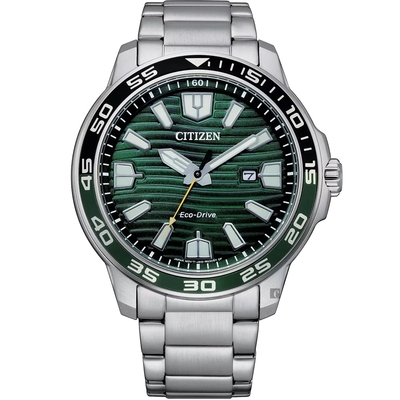 CITIZEN 星辰 光動能紳士手錶 送禮首選-銀x綠 AW1526-89X