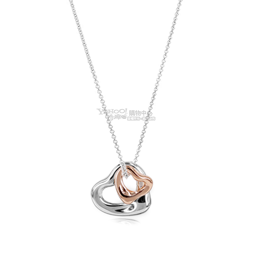 Tiffany&Co. 純銀+18K玫瑰金 迷你雙心墜飾項鍊