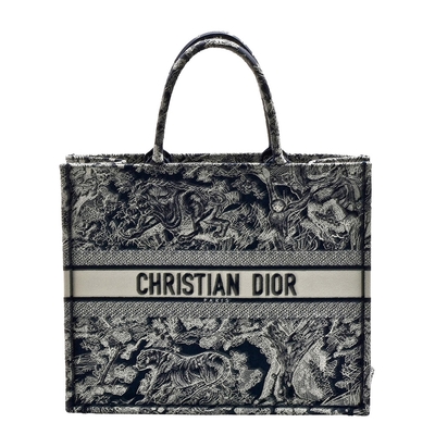 dior 經典book tote系列動物主題圖案刺繡帆布手提托特包(大_藍色)