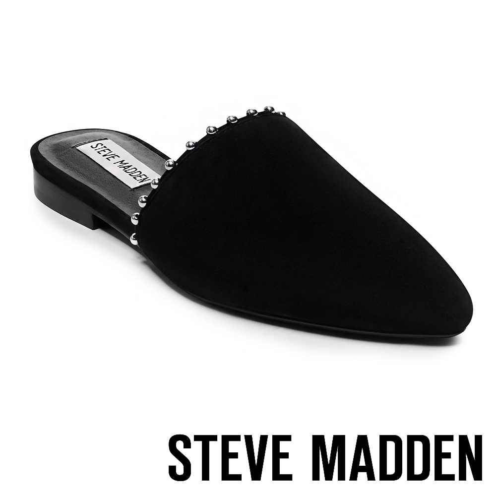 STEVE MADDEN-TRACE-B 個性鉚釘尖頭底跟穆勒鞋-絨黑