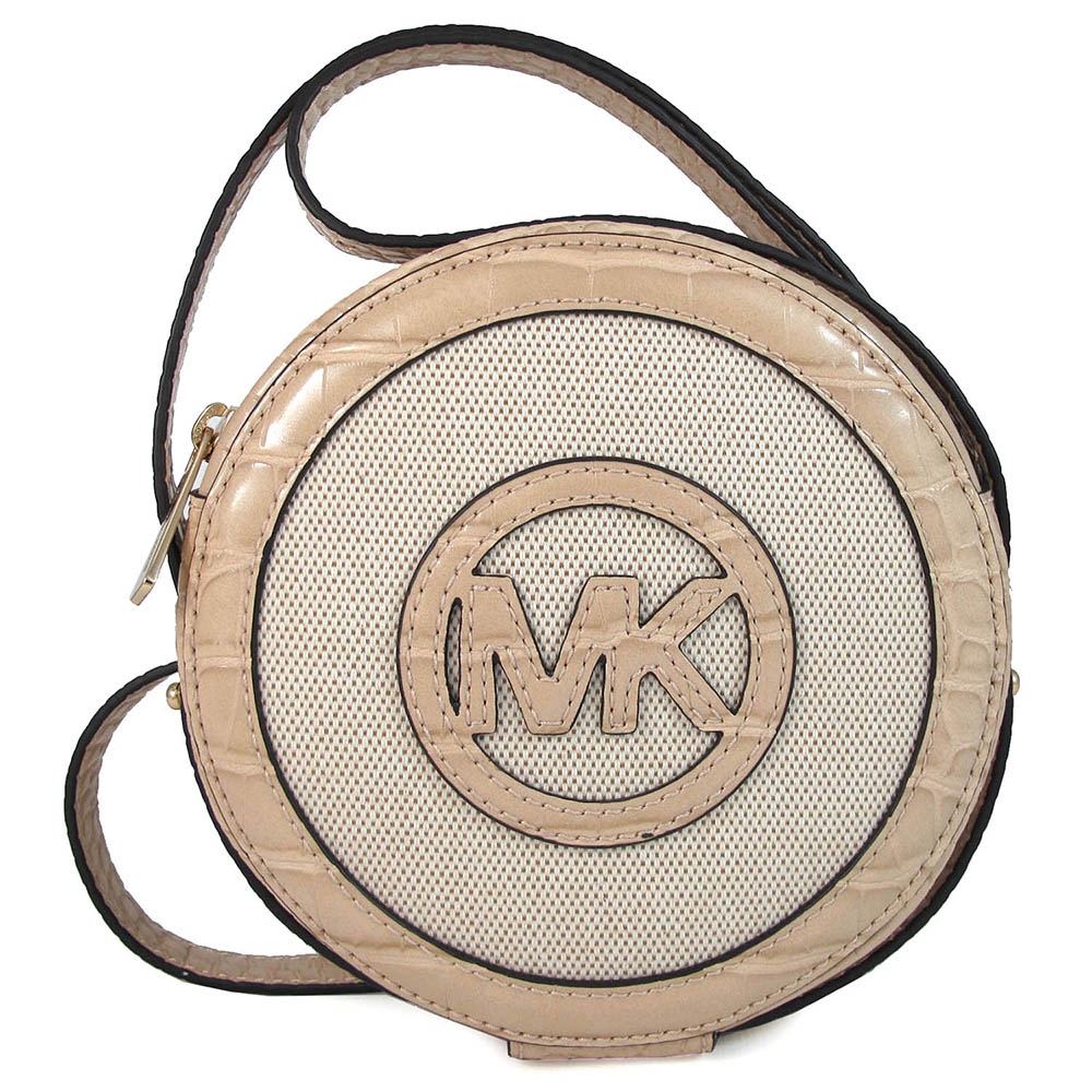 MICHAEL KORS Aidy 大MK Logo異材質拼接小圓餅斜背包(裸卡其色-小) product lightbox image 1