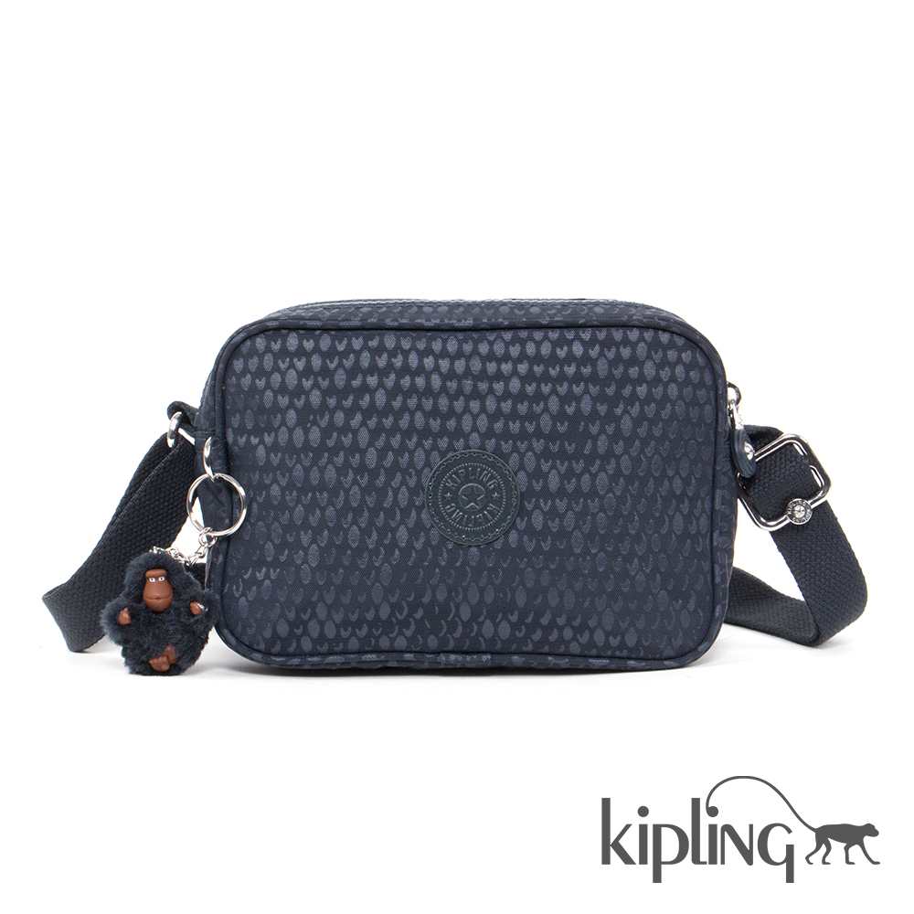 Kipling 斜背包 復古藍愛心印花-小