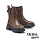 短靴 MODA MODAY 率性復古方釦帶牛皮切爾西厚底短靴－咖 product thumbnail 1