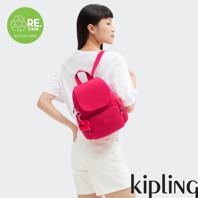 Kipling 甜蜜糖果粉掀蓋拉鍊後背包-CITY ZIP MINI