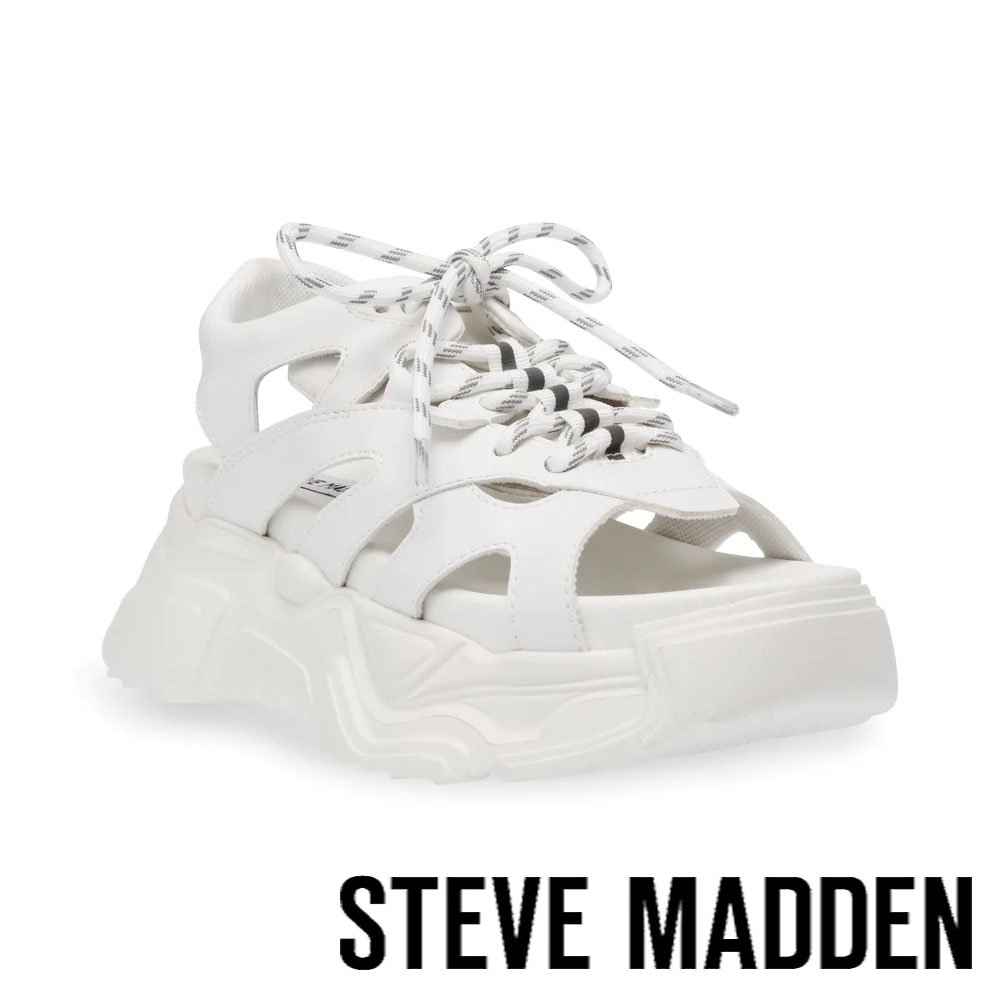 STEVE MADDEN-CONTOUR 綁帶簍空厚底涼拖鞋-白色