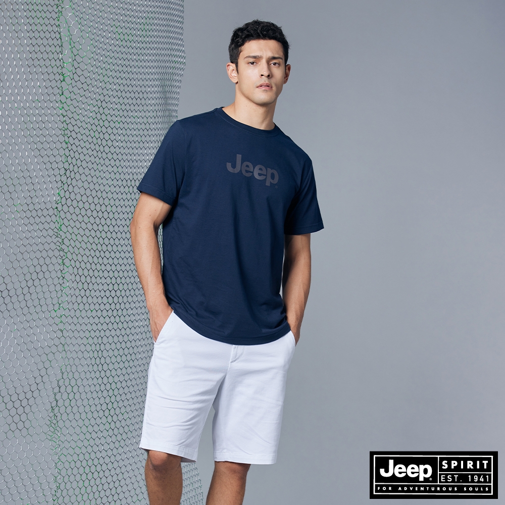 JEEP 男裝 時尚經典品牌LOGO短袖T恤-深藍