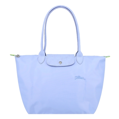 LONGCHAMP LE PLIAGE GREEN系列刺繡長把再生尼龍摺疊水餃包(大/天澄)