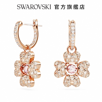 swarovski 施華洛世奇 idyllia 吊式耳環 幸運草, 白色, 鍍玫瑰金色