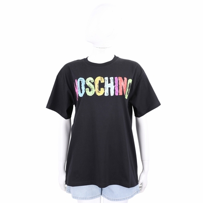 MOSCHINO 多彩塗鴉字母黑色短袖TEE T恤(女款)