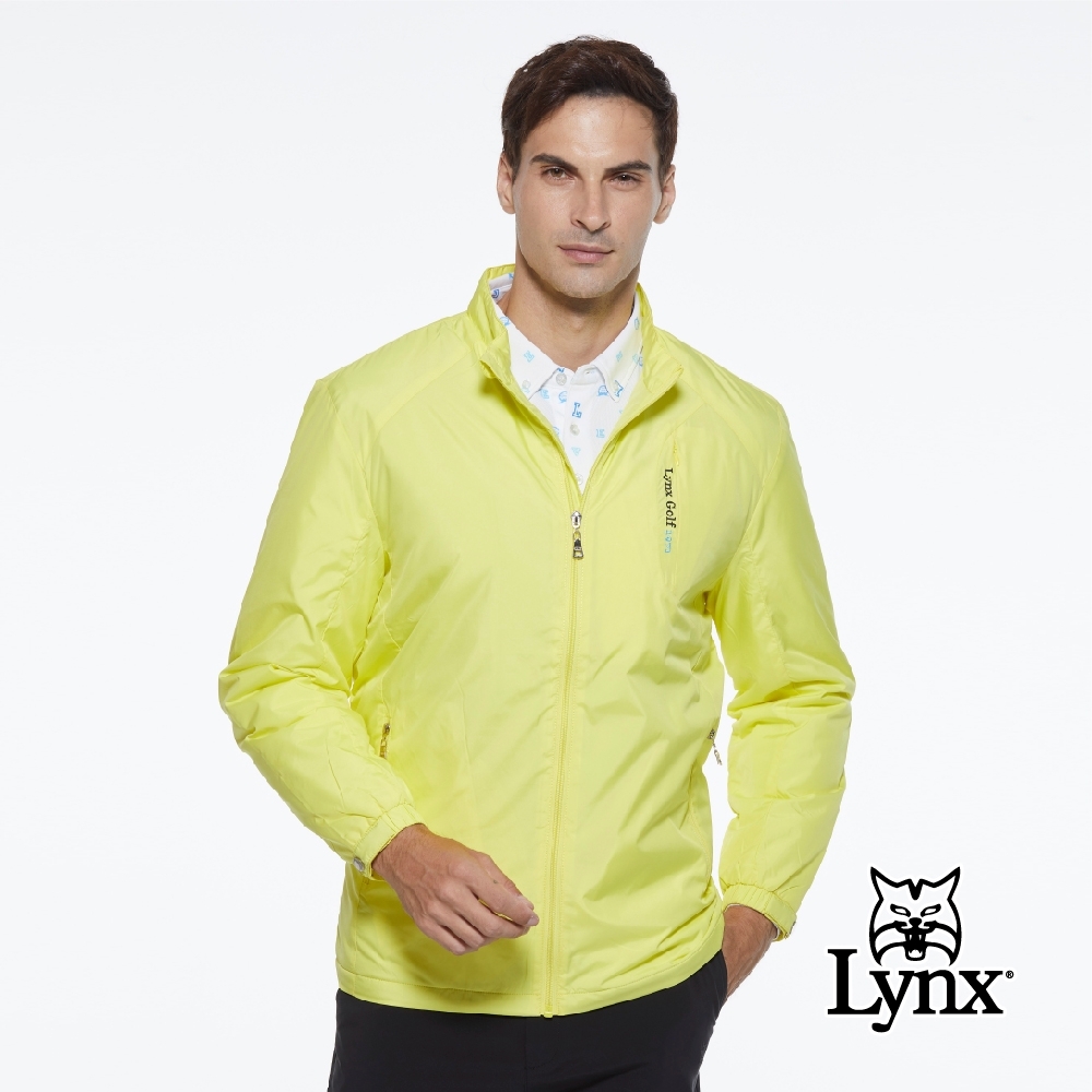 【Lynx Golf】男款防風保暖鋪棉素面隱形拉鍊口袋設計長袖外套-黃色