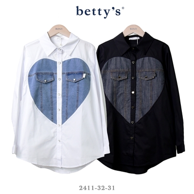betty’s專櫃款 愛心牛仔拼接長版襯衫(共二色)
