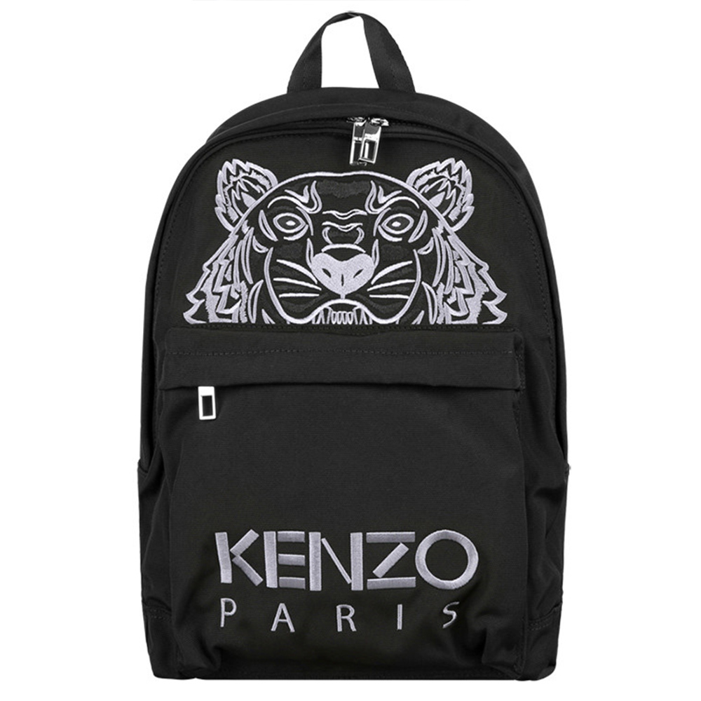 KENZO Tiger Canvas 品牌Logo刺繡老虎圖騰帆布後背包黑色| 歐系精品包