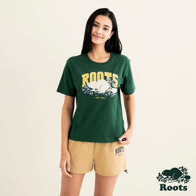 Roots 女裝- COOPER BEAVER PIXEL短袖T恤-深綠色