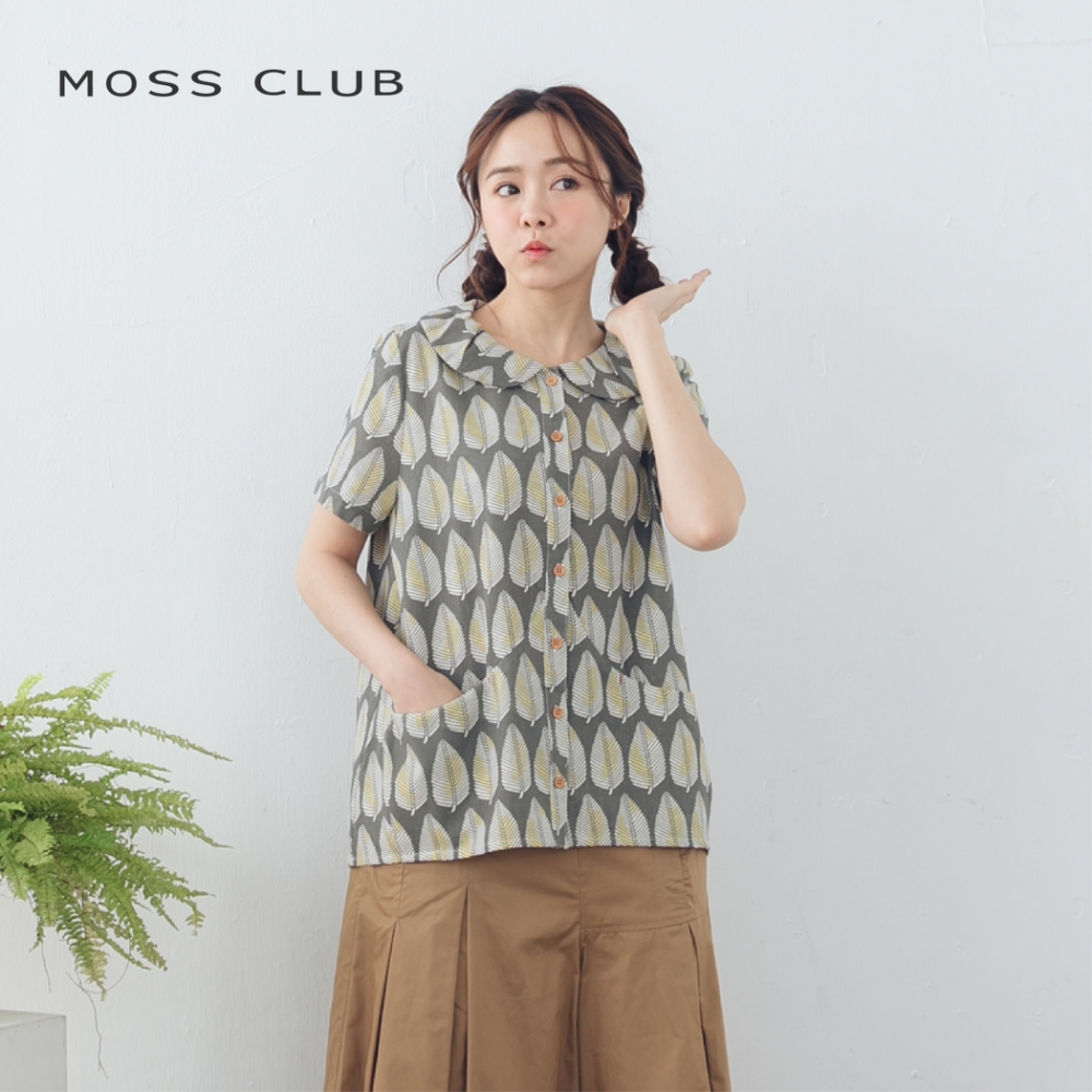 【MOSS CLUB】日系印花花瓣領口舒適-襯衫(二色)
