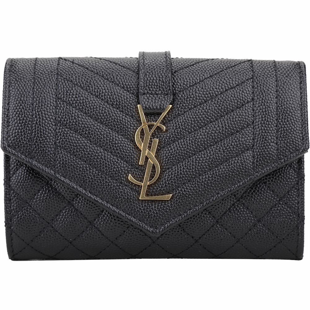 YSL Saint Laurent 魚子醬小牛皮信封卡片夾/零錢包(黑色)