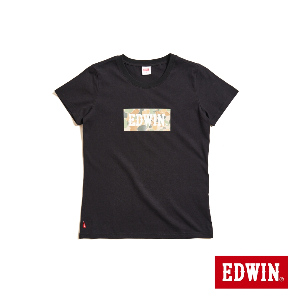 EDWIN 迷彩BOX短袖T恤-女-黑色