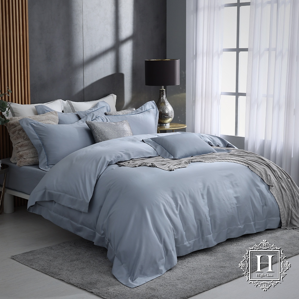 HOYA H Series 加大500織希爾維亞刺繡匹馬棉薄被套床包組-幽靜藍