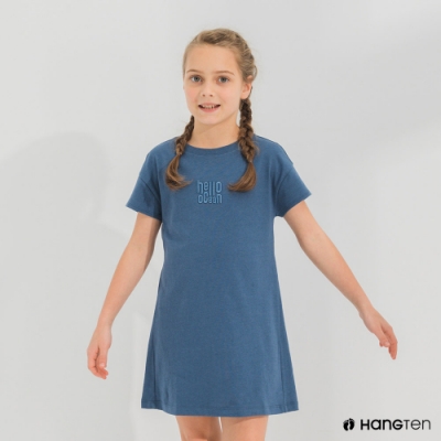 Hang Ten-女童-ECOVERO厚磅胸前刺繡洋裝-藍色