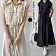 La Belleza韓版素色雙口袋腰抽繩排釦側口袋襯衫式連身裙絲棉背心洋裝 product thumbnail 7