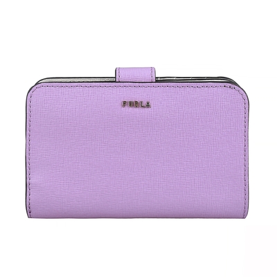 FURLA BABYLON金字LOGO防刮牛皮10卡扣式對折中夾(薰衣草紫x灰)