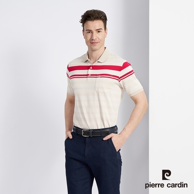 Pierre Cardin皮爾卡登 男款 吸濕排汗網眼橫條定位短袖POLO衫-卡其色 (5227201-84)