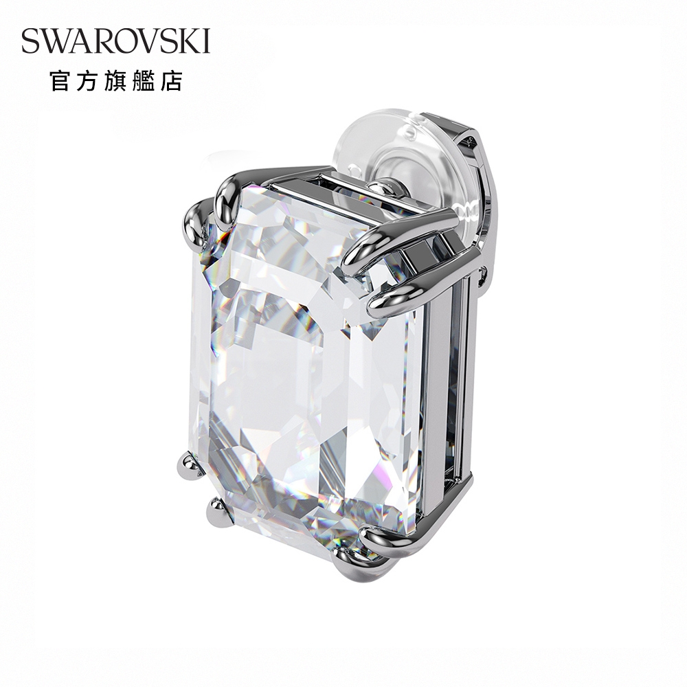 SWAROVSKI 施華洛世奇 MESMERA 白金色單顆八角形夾式耳環