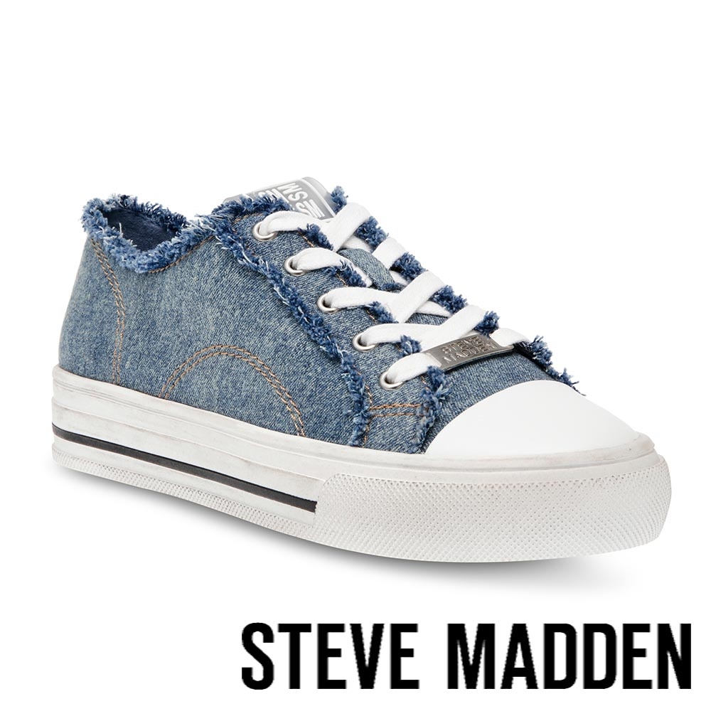 STEVE MADDEN-CRUZADER 不修邊牛仔布平底休閒鞋-藍色