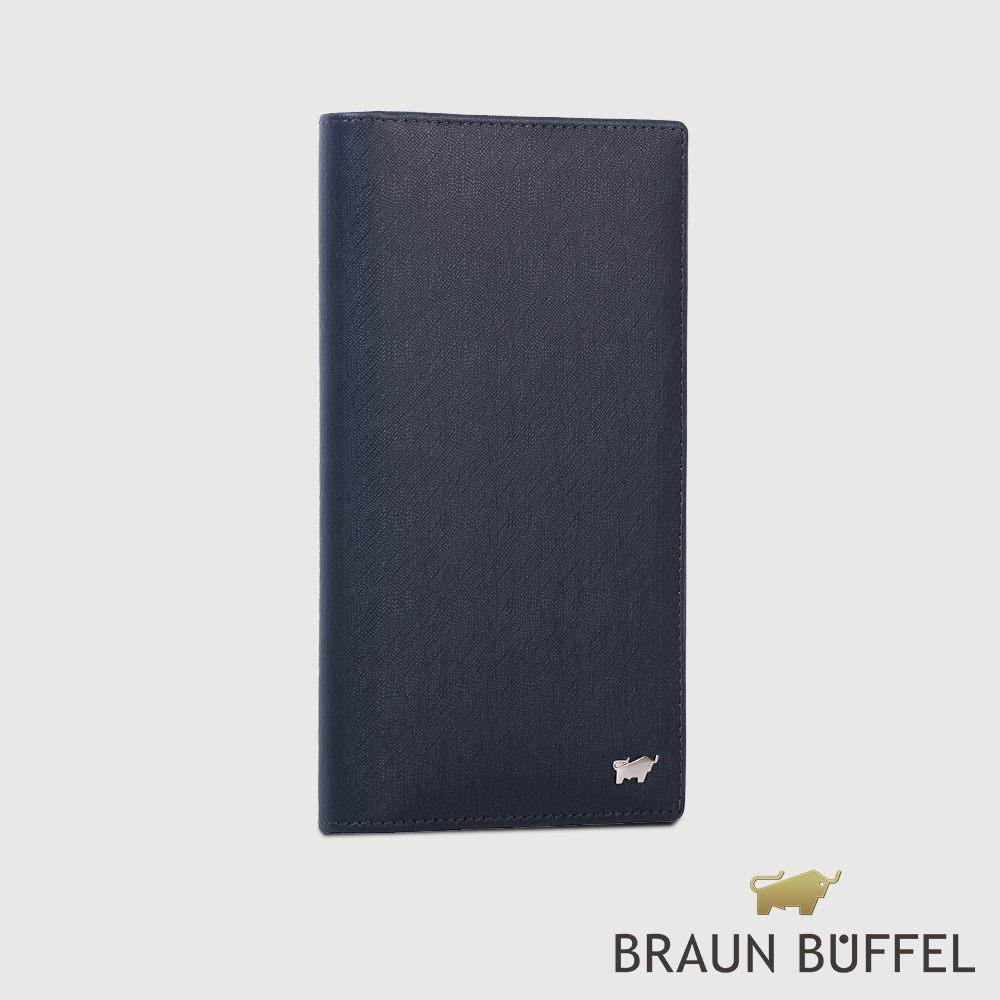 【BRAUN BUFFEL 德國小金牛】台灣總代理 HOMME-M 紳士M 17卡兩折長夾-深藍色/BF306-301-MAR