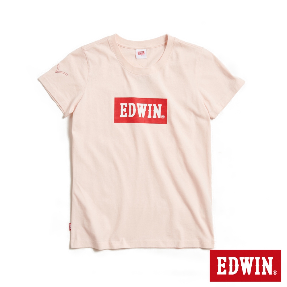 EDWIN 音樂紅印花短袖T恤-女-淡粉紅