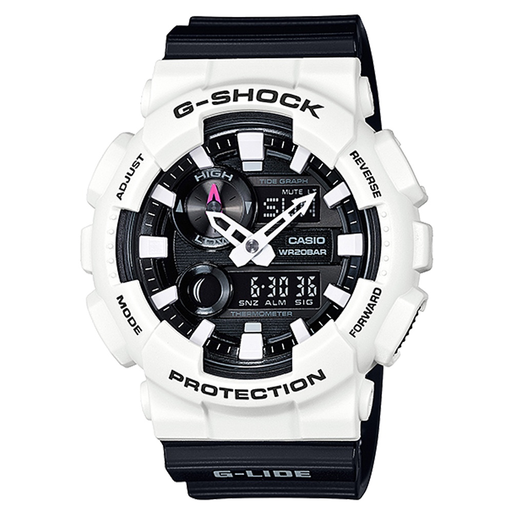 G-SHOCK流行玩家先驅潮汐月相衝浪運動錶(GAX-100B-7A)白X黑面51.2mm