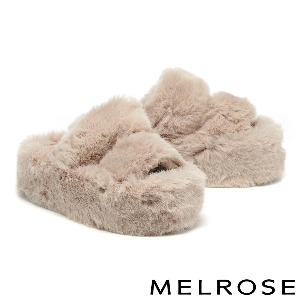 拖鞋 MELROSE 美樂斯 溫暖舒適絨毛造型寬帶厚底拖鞋－杏