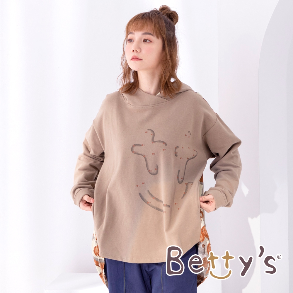 betty’s貝蒂思　印花拼接復古風連帽T-shirt(橄欖綠)