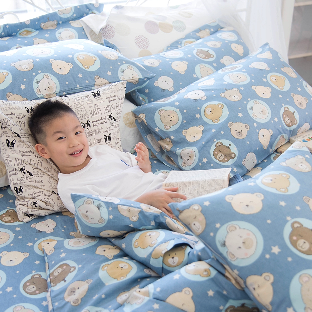 OLIVIA  寶貝熊 藍 標準雙人床包兩用被套四件組  200織精梳純棉 台灣製 product image 1