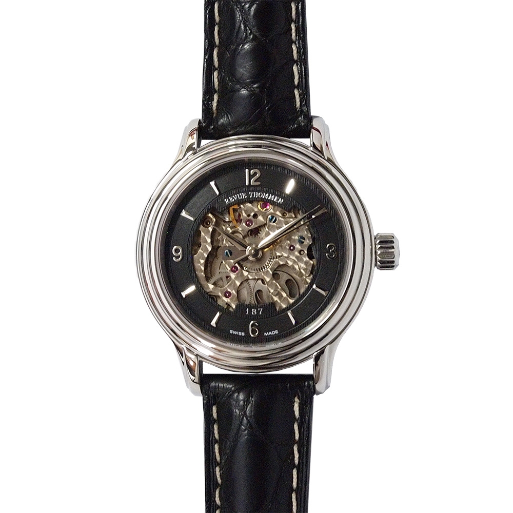 REVUE THOMMEN 梭曼錶 經典鏤空自動機械腕錶 黑色錶盤x皮帶/34mm  (12500.2537)