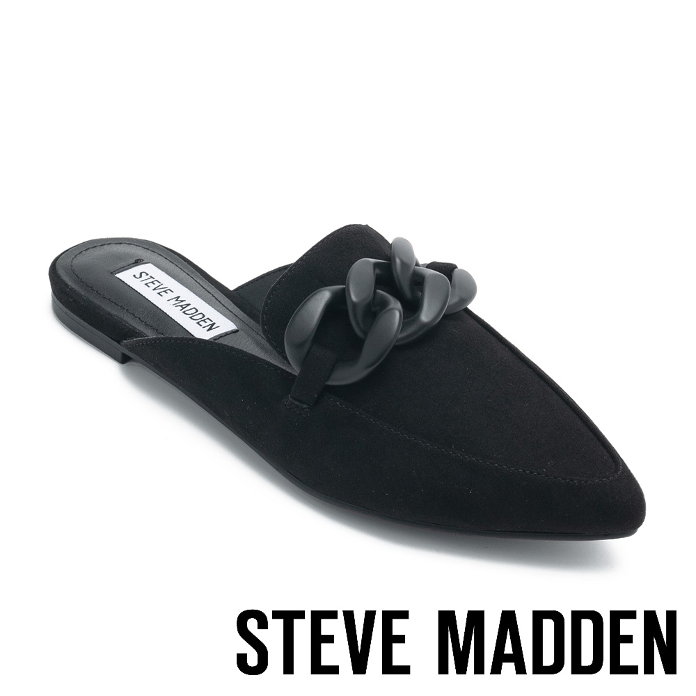 STEVE MADDEN-FINLEY 絨布鍊條穆勒拖鞋-黑色