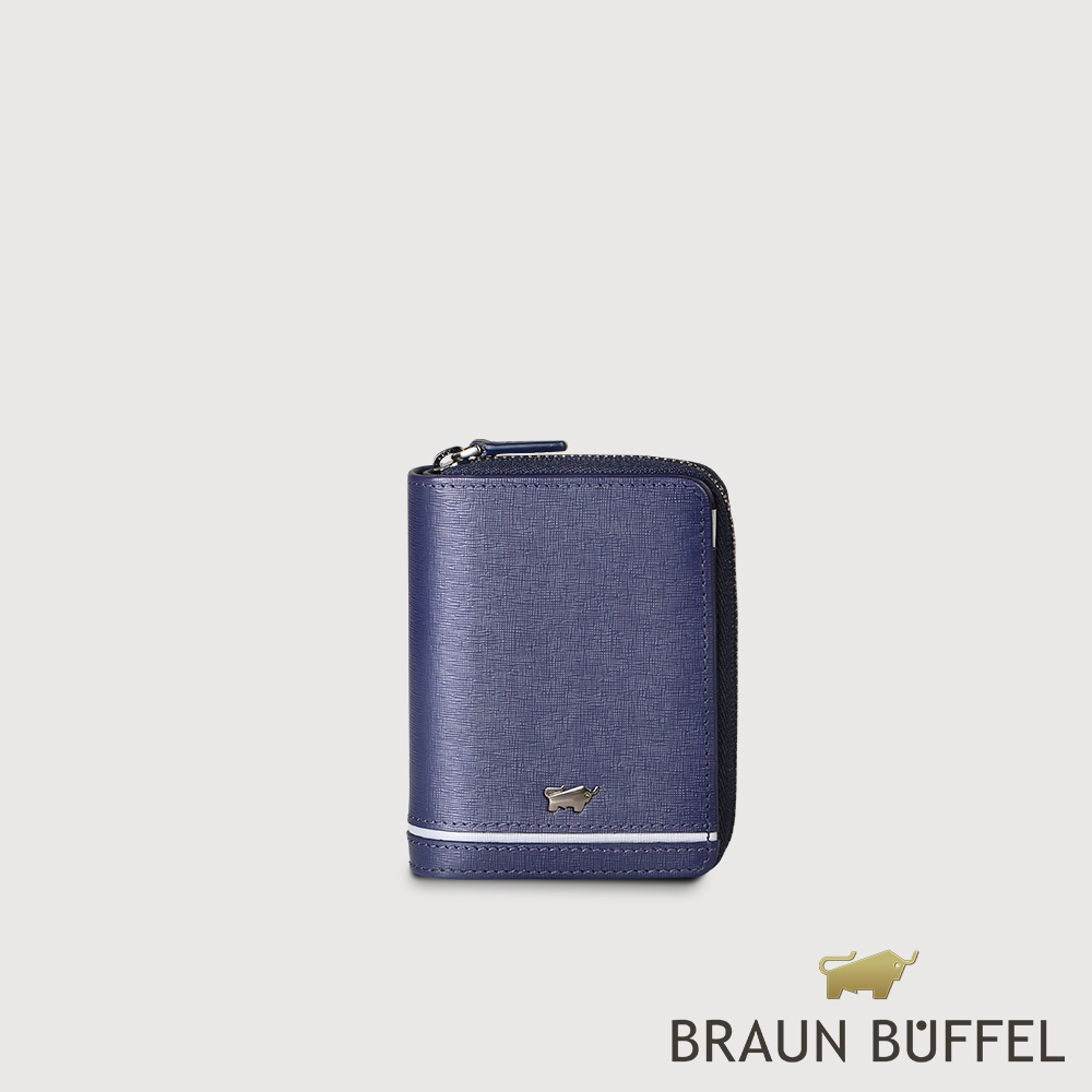 【BRAUN BUFFEL 德國小金牛】台灣總代理 維克多-D 拉鍊零錢包-午夜藍/BF512-145-MNB