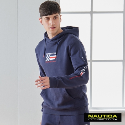 Nautica男裝 COMPETITION旗語刺繡長袖連帽T恤-深藍