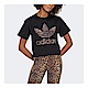 Adidas T-Shirt Logo HK5187 女 短袖 上衣 T恤 經典 豹紋 LOGO 短版 三葉草 黑 product thumbnail 1