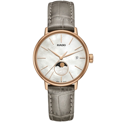 RADO 雷達 官方授權 Coupole 晶璨系列 經典月相石英女錶 送禮首選-34mm R03 R22885945