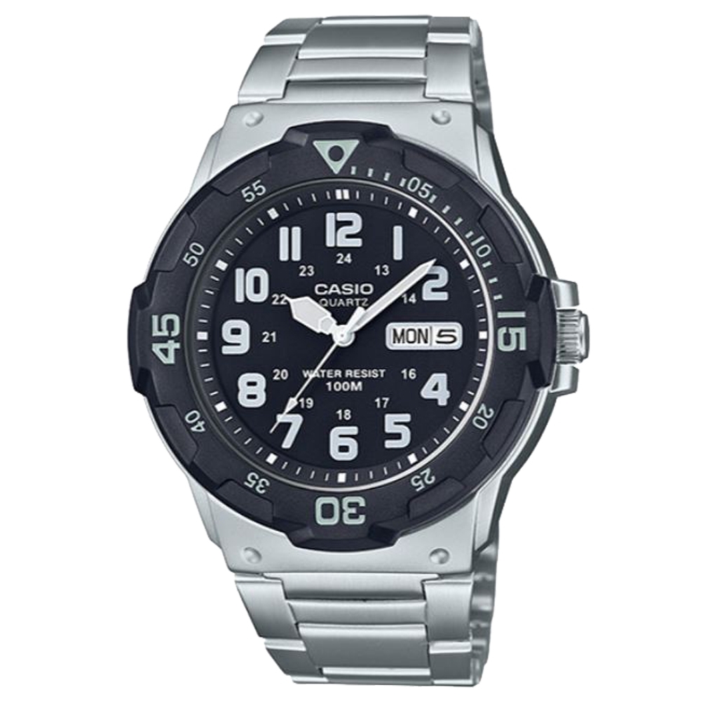 CASIO 潛水風格簡約設計日期顯示不鏽鋼錶-黑(MRW-200HD-1B)/47.9mm