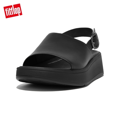 【FitFlop】F-MODE LEATHER FLATFORM BACK-STRAP SANDALS厚底一片式後帶涼鞋-女(靓黑色)