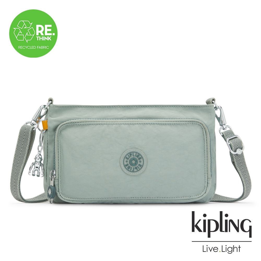 Kipling 優雅柔霧綠前袋拉鍊長形肩背包-MYRTE